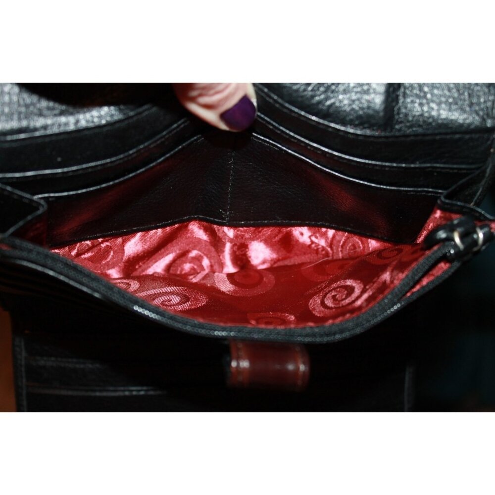 Brighton Embossed Croc Organizer Crossbody Purse Black Brown Bag 8x5.5" - Picture 5 of 5